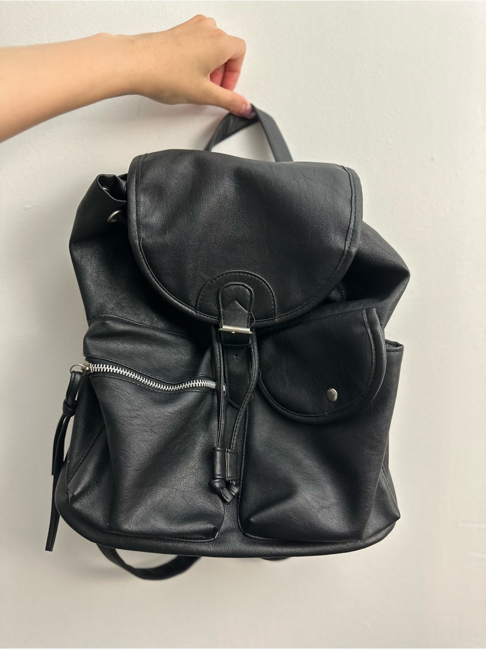 Material Girl Faux Leather Black Women's Backpack Purse - Sleek Everyday Bag